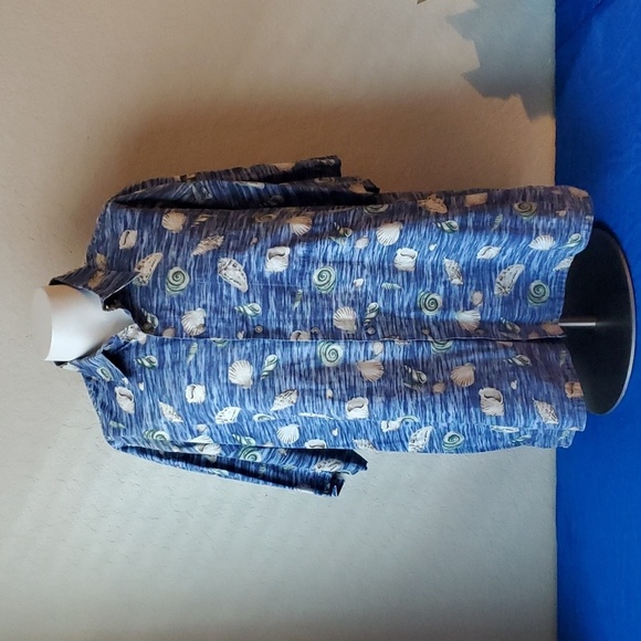 VTG 2XL Pierre Cardin Hawaiian shirt blue seashell button down 100% cott… - Picture 1 of 8